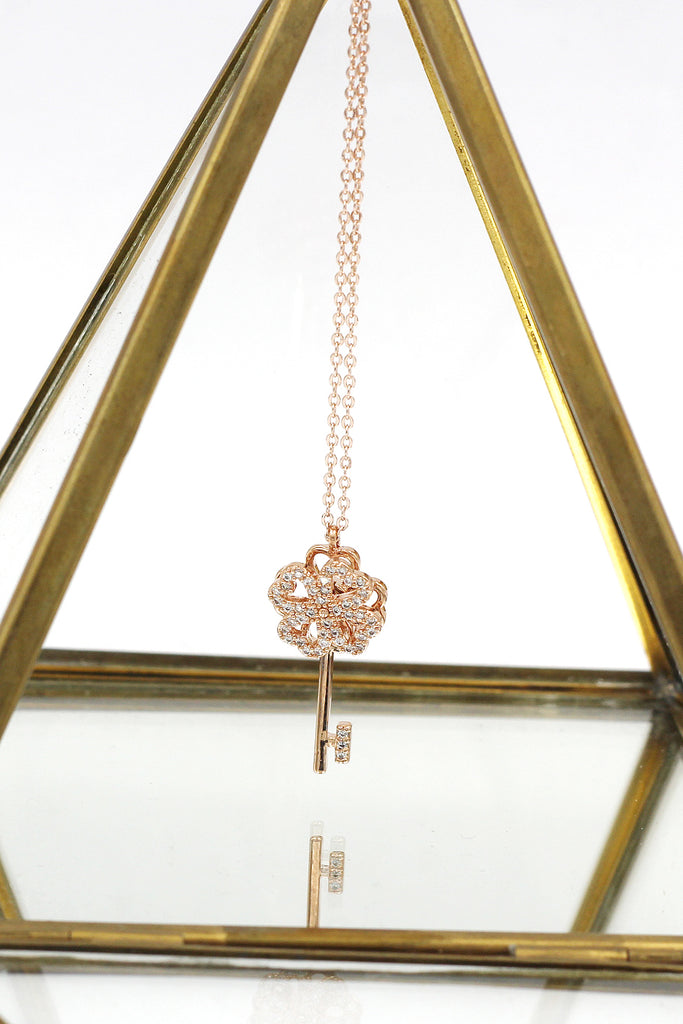 four-leaf clover crystal key necklace