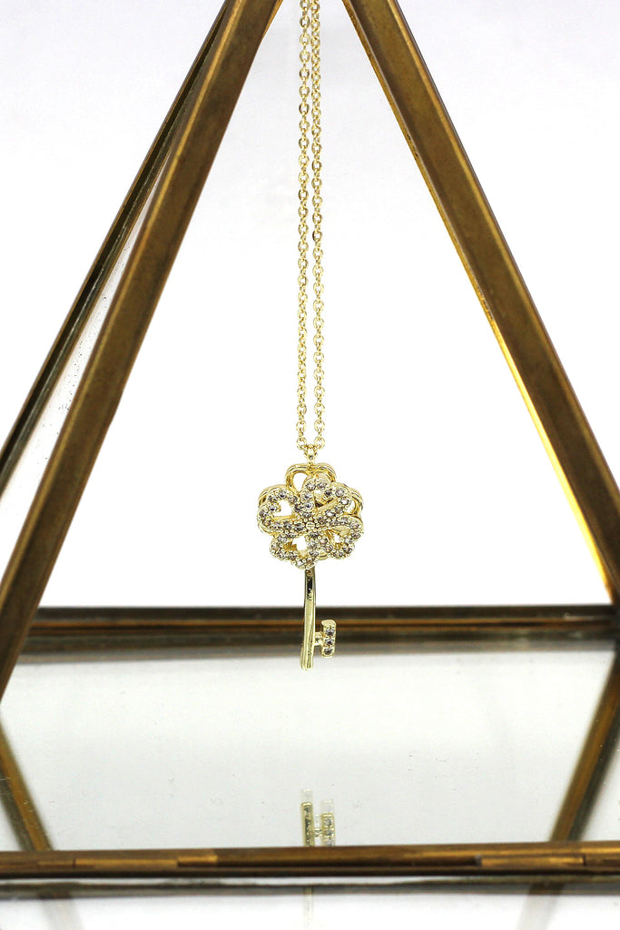 four-leaf clover crystal key necklace