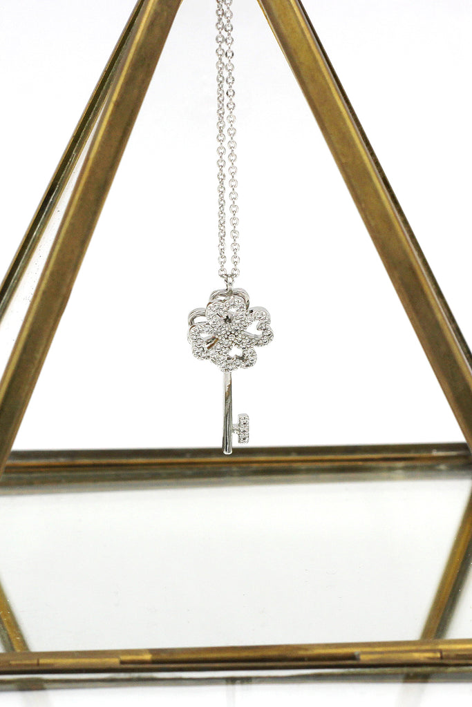 four-leaf clover crystal key necklace