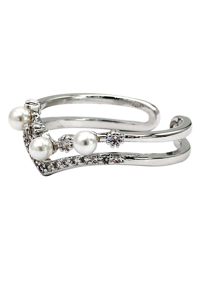 fashion mini crystal pearl silver ring