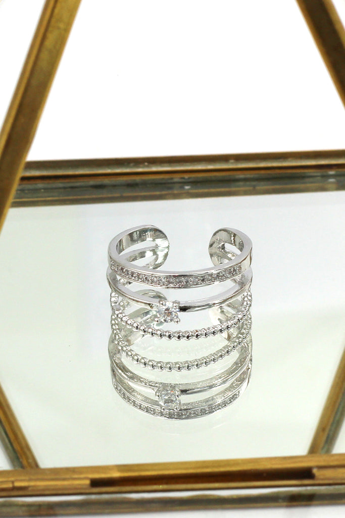simple layer silver crystal ring