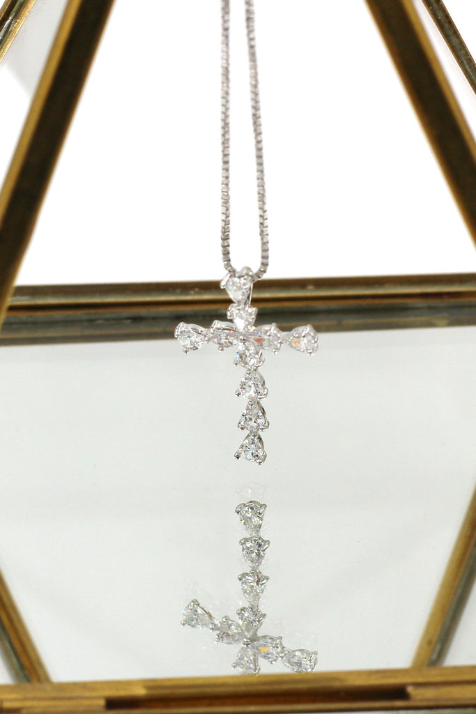 crystal cross silver necklace
