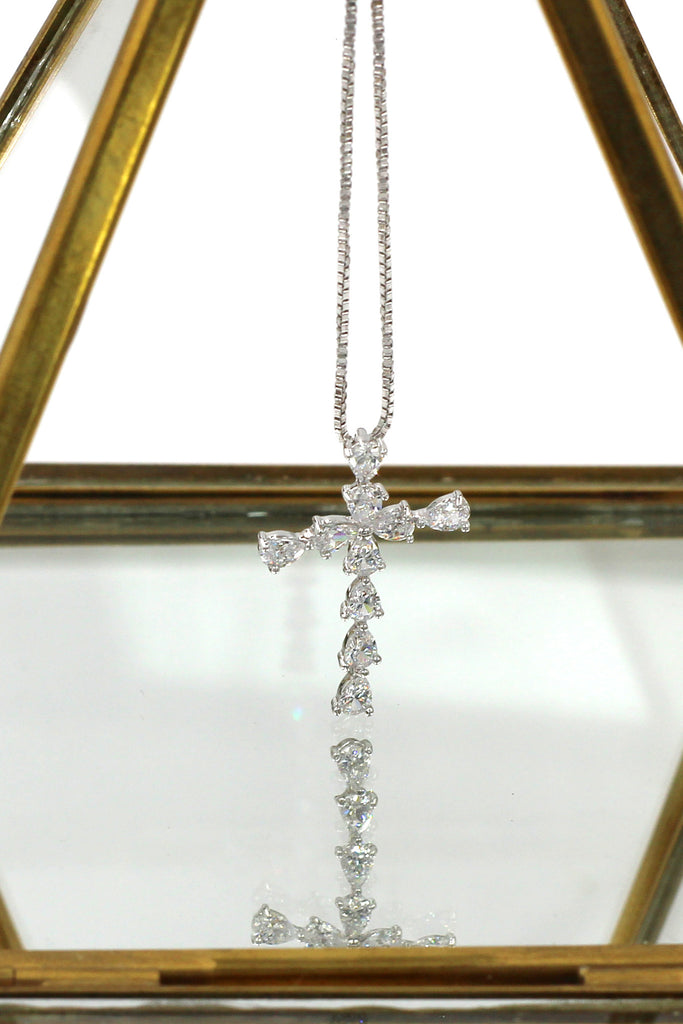 crystal cross silver necklace