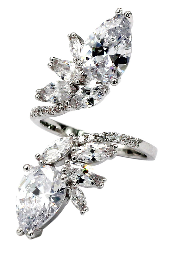 fashion vertically symmetrical crystal silver ring