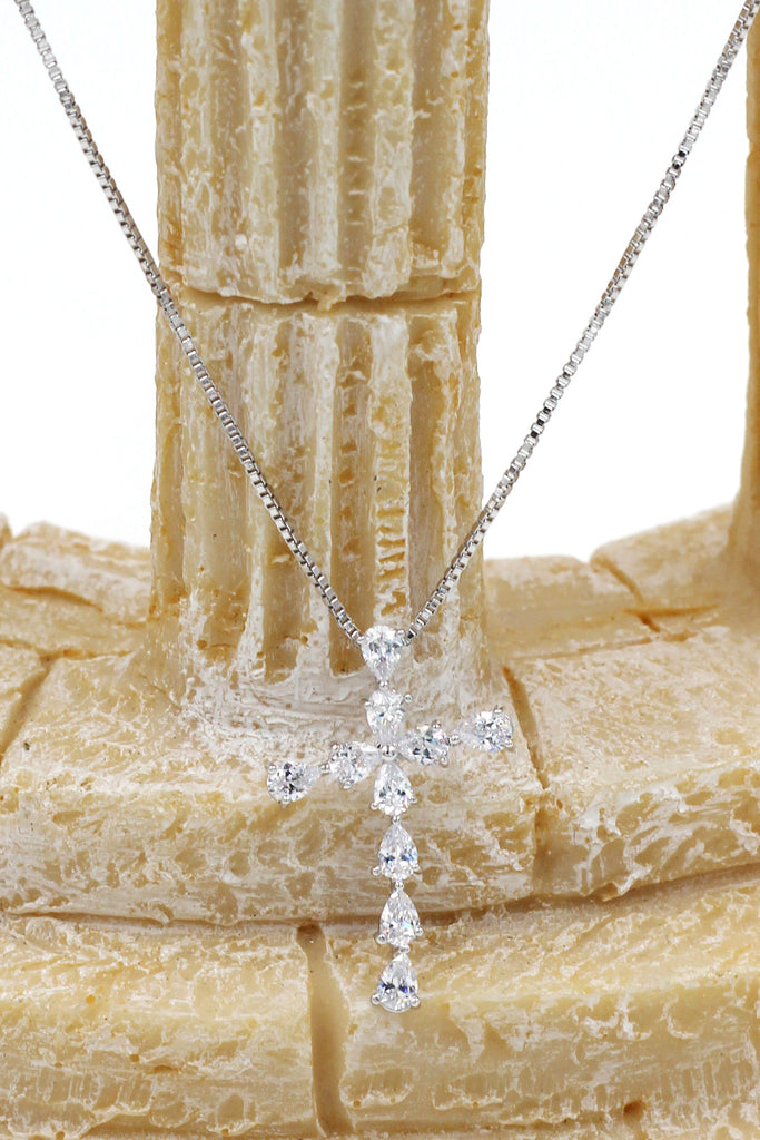 crystal cross silver necklace