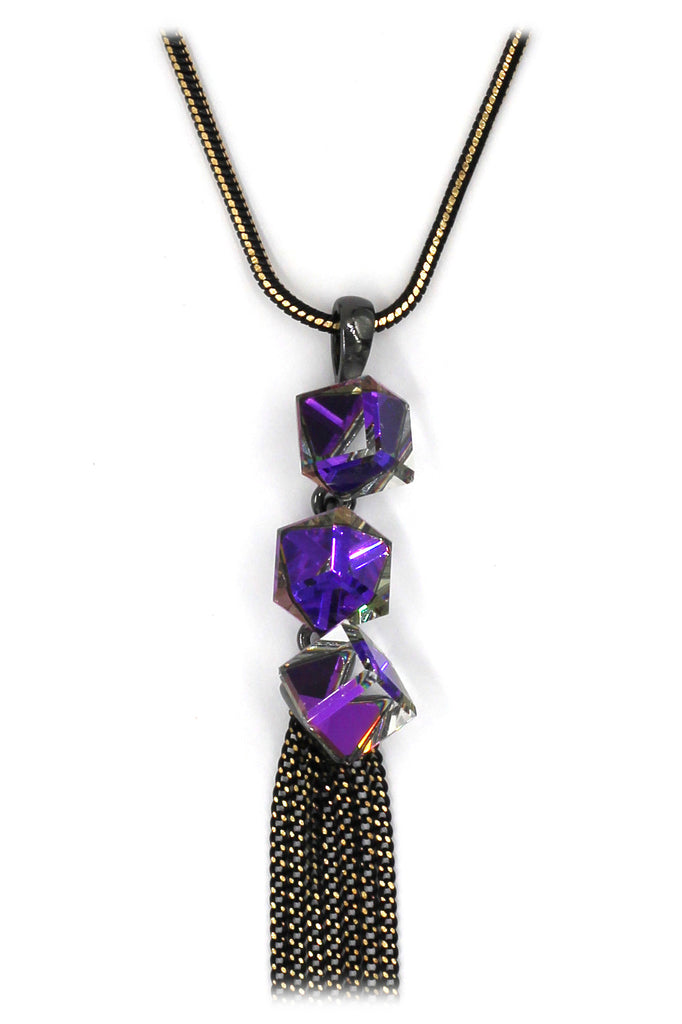 fashion square purple crystal tassel necklace