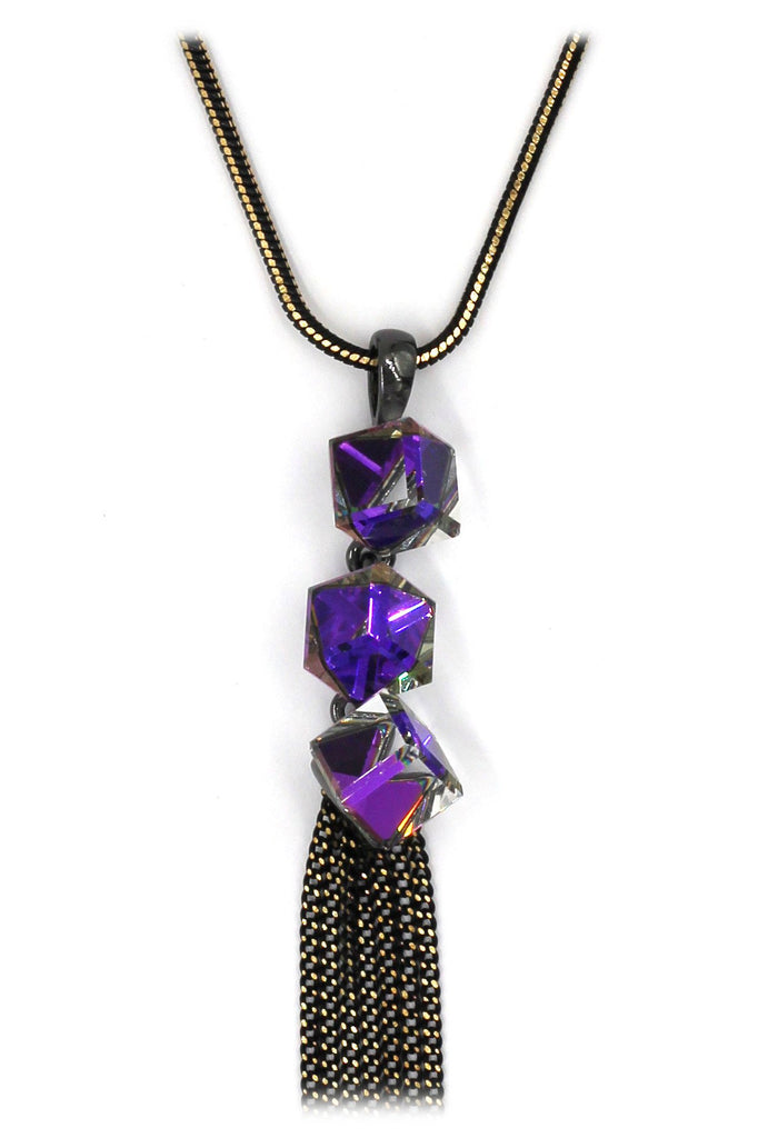 Fashion Purple Crystal Necklace Bracelet Set