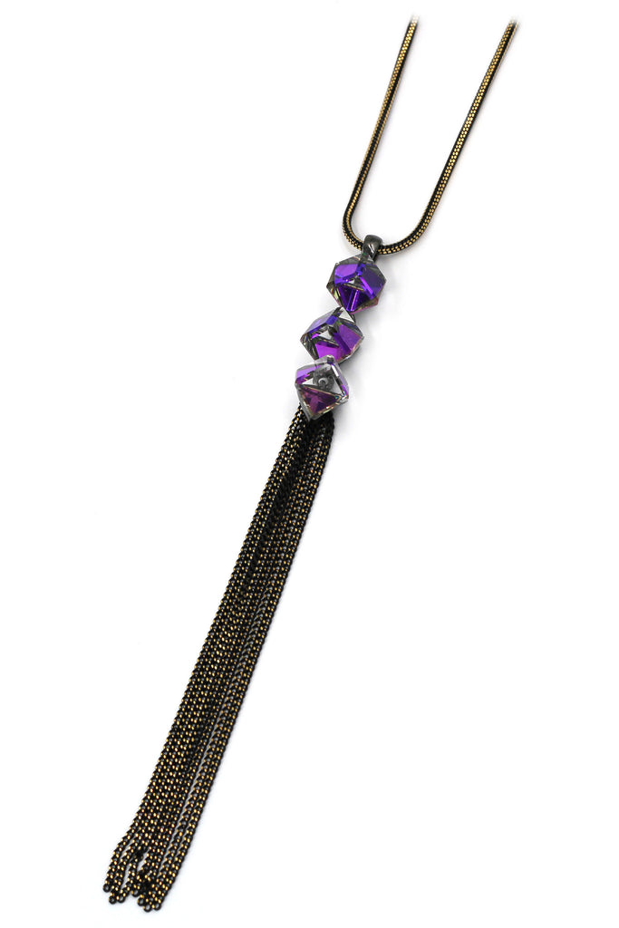 fashion square purple crystal tassel necklace
