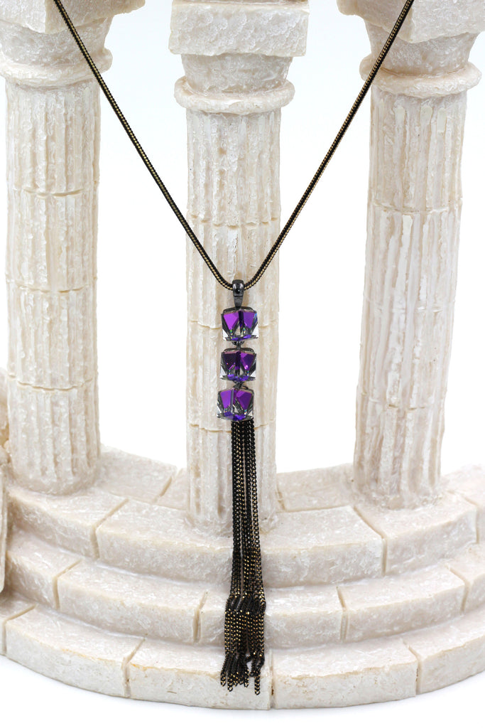 fashion square purple crystal tassel necklace