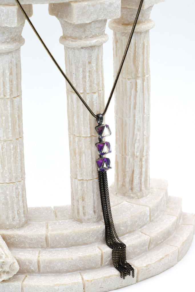 fashion square purple crystal tassel necklace