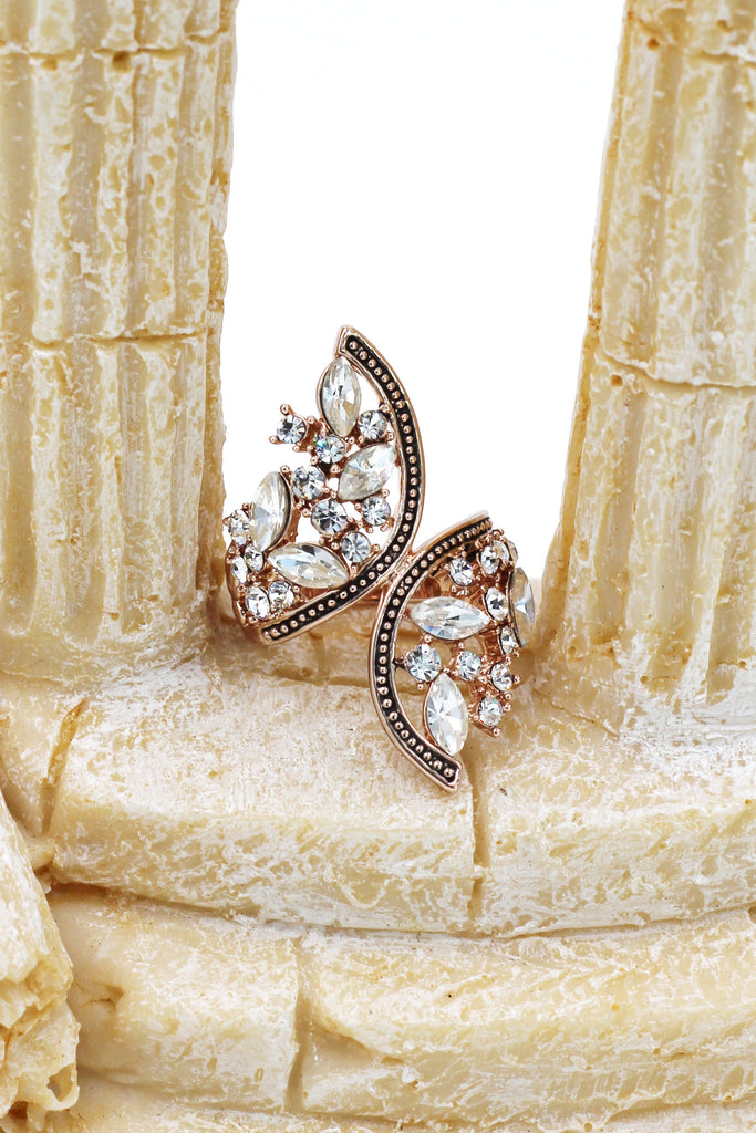 elegant symmetry crystal ring