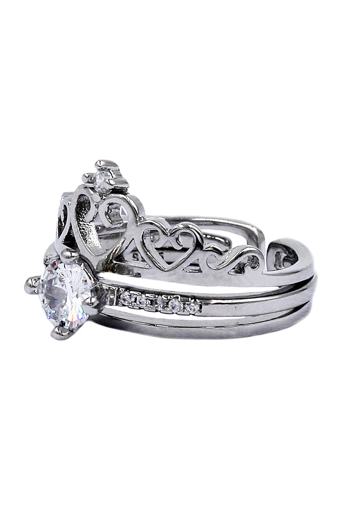 fashion crystal crown open silver ring