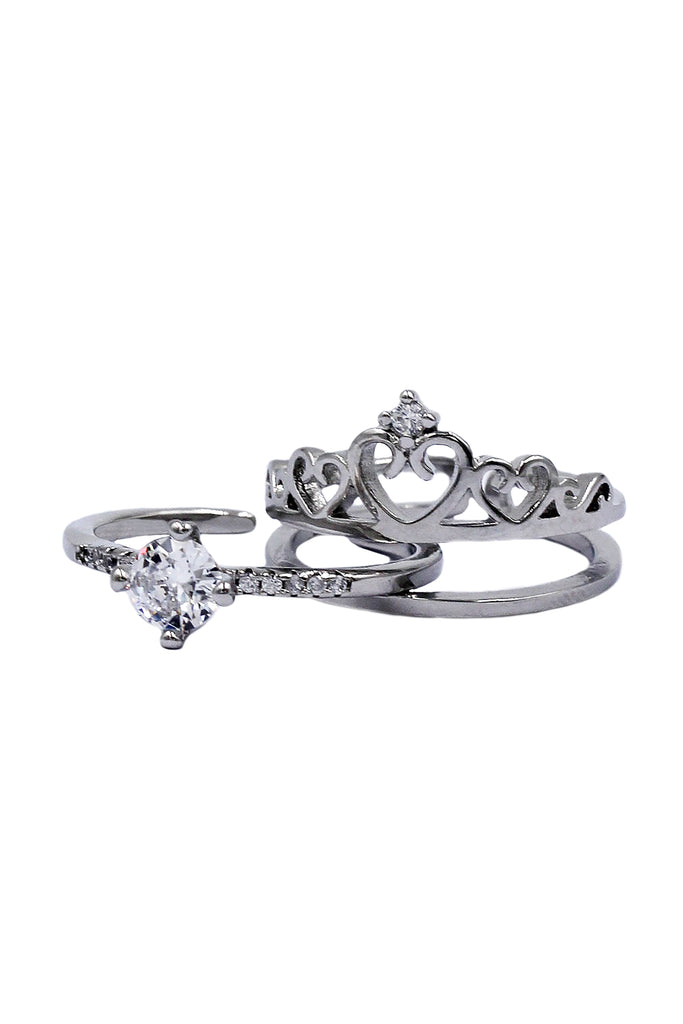 fashion crystal crown open silver ring