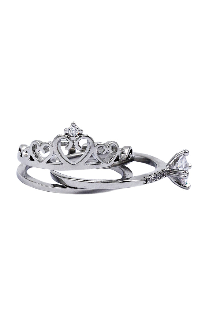 fashion crystal crown open silver ring