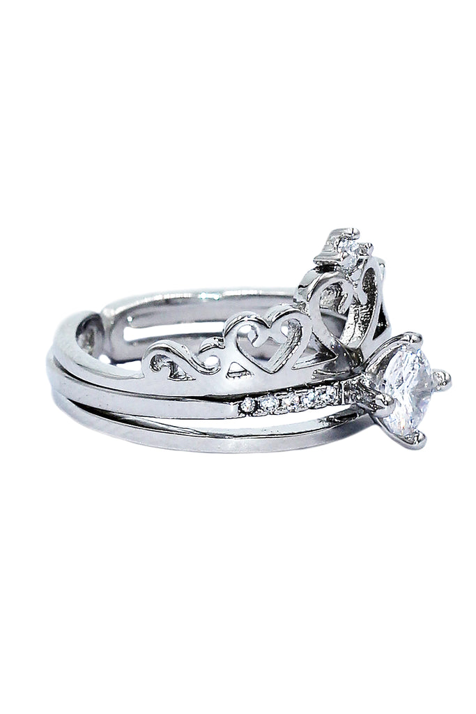 fashion crystal crown open silver ring
