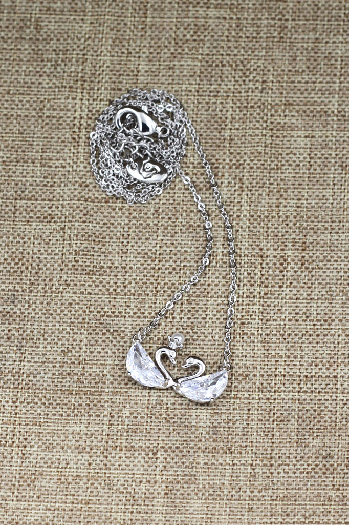 mini double swan crystal necklace
