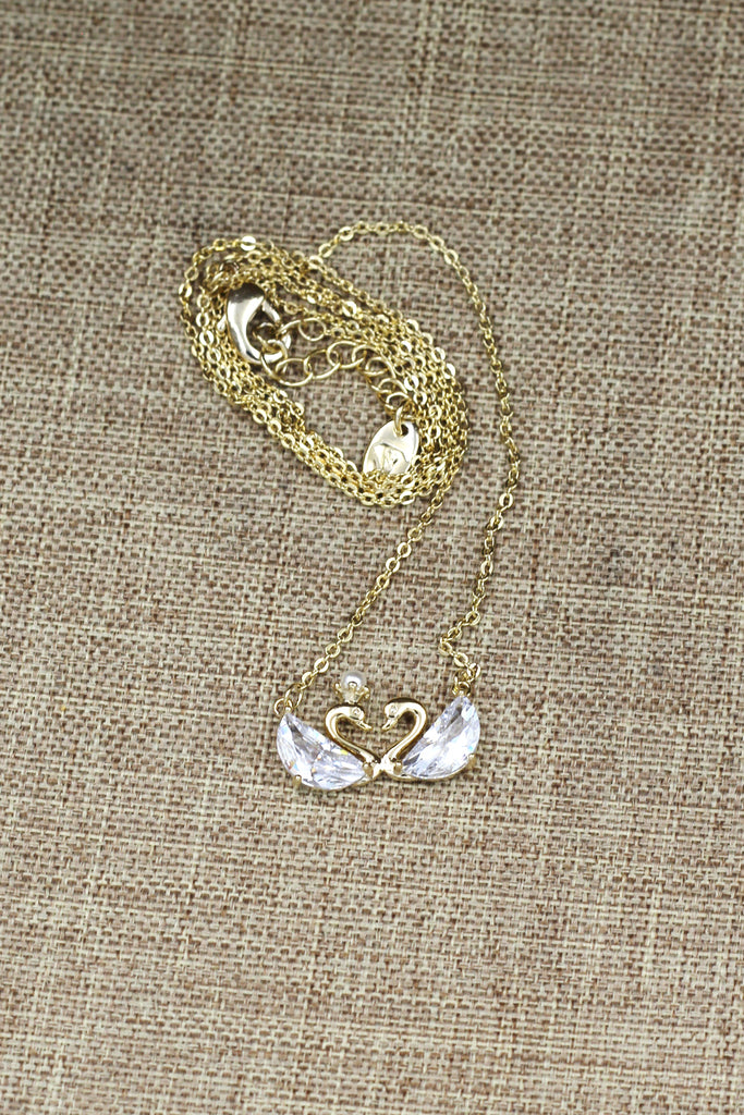 mini double swan crystal necklace