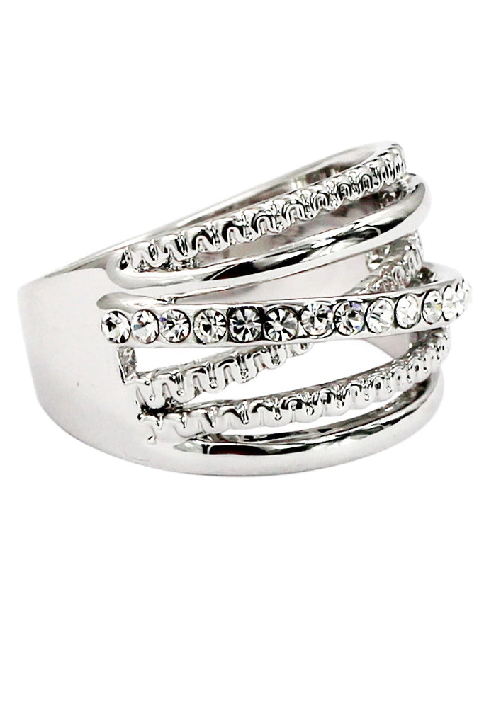fashion crystal width silver ring