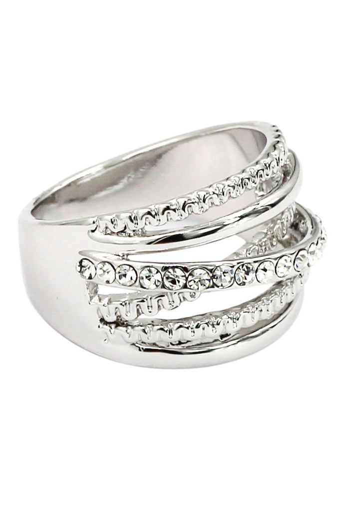 fashion crystal width silver ring
