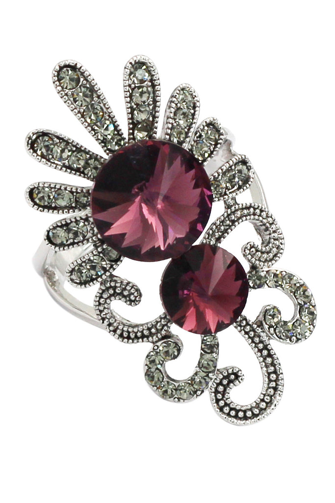 noble red crystal silver ring