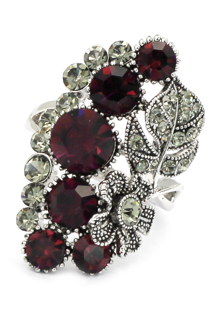 elegant crystal flower and foliage ring