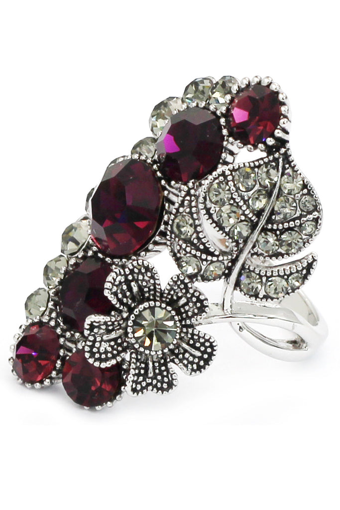 elegant crystal flower and foliage ring