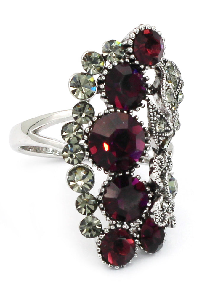 elegant crystal flower and foliage ring