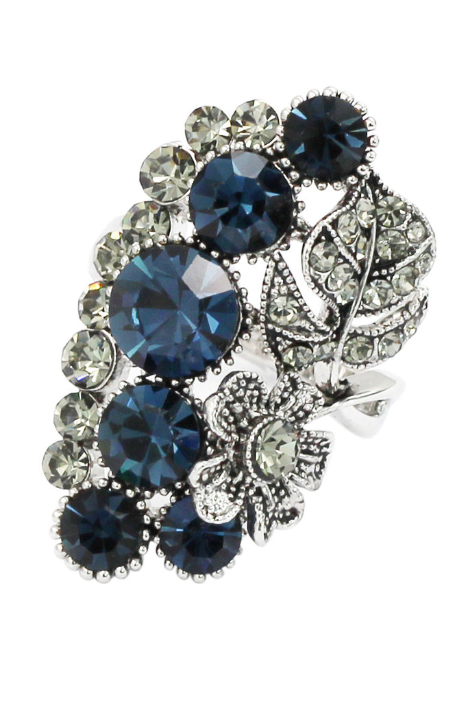 elegant crystal flower and foliage ring