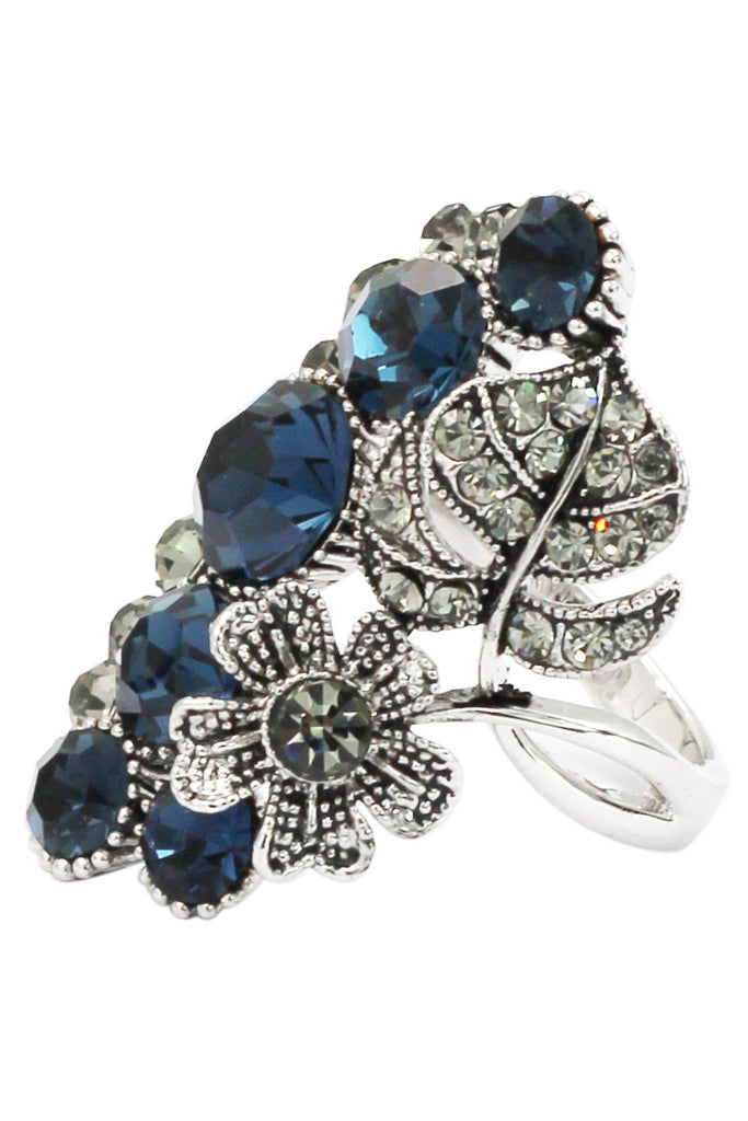 elegant crystal flower and foliage ring