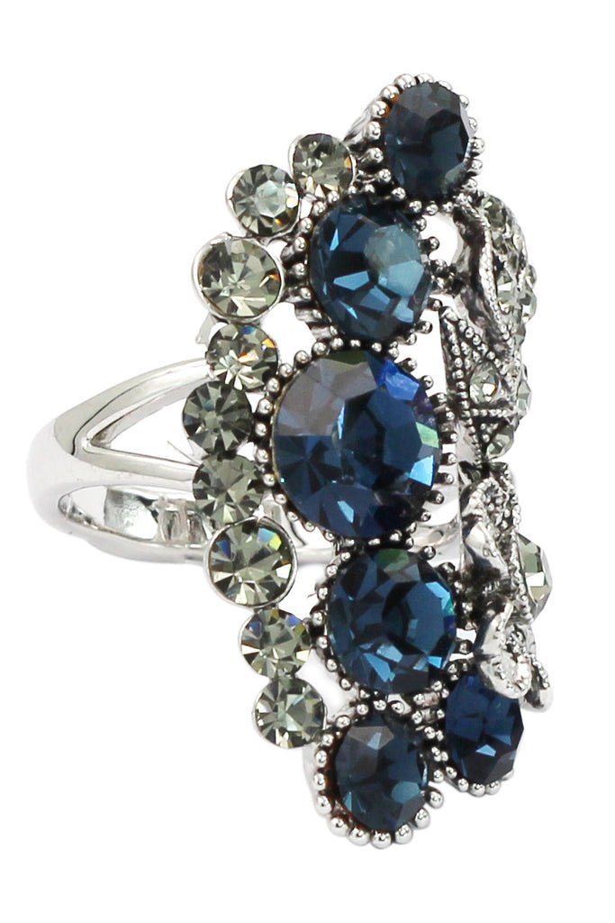 elegant crystal flower and foliage ring