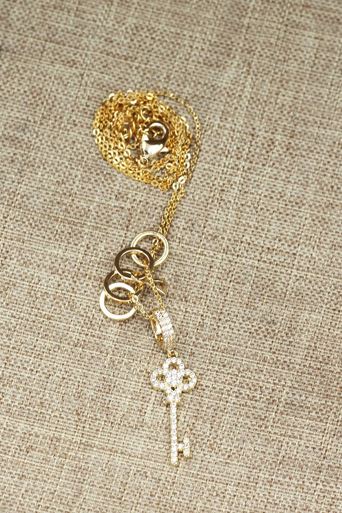 fashion crystal mini key earrings necklace set
