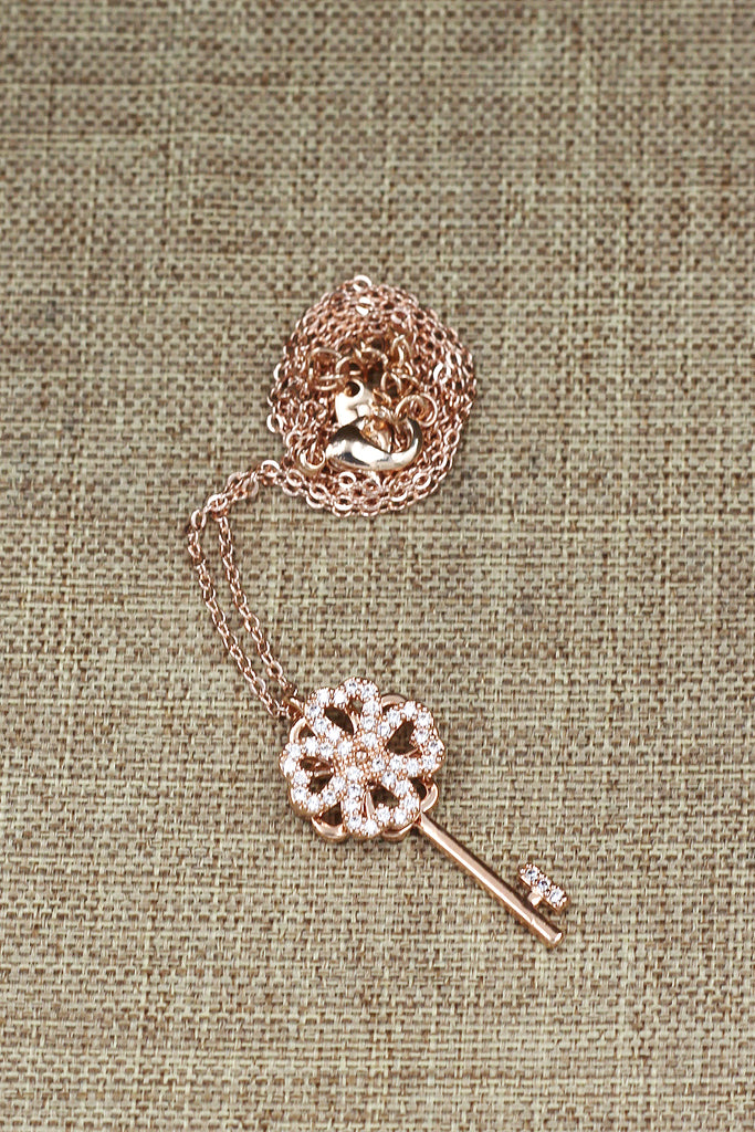 four-leaf clover crystal key necklace