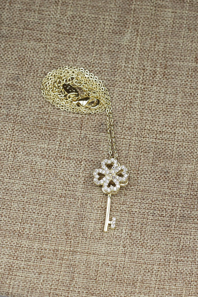 four-leaf clover crystal key necklace