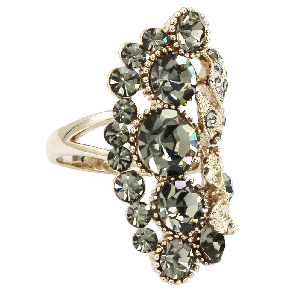 elegant crystal flower and foliage ring