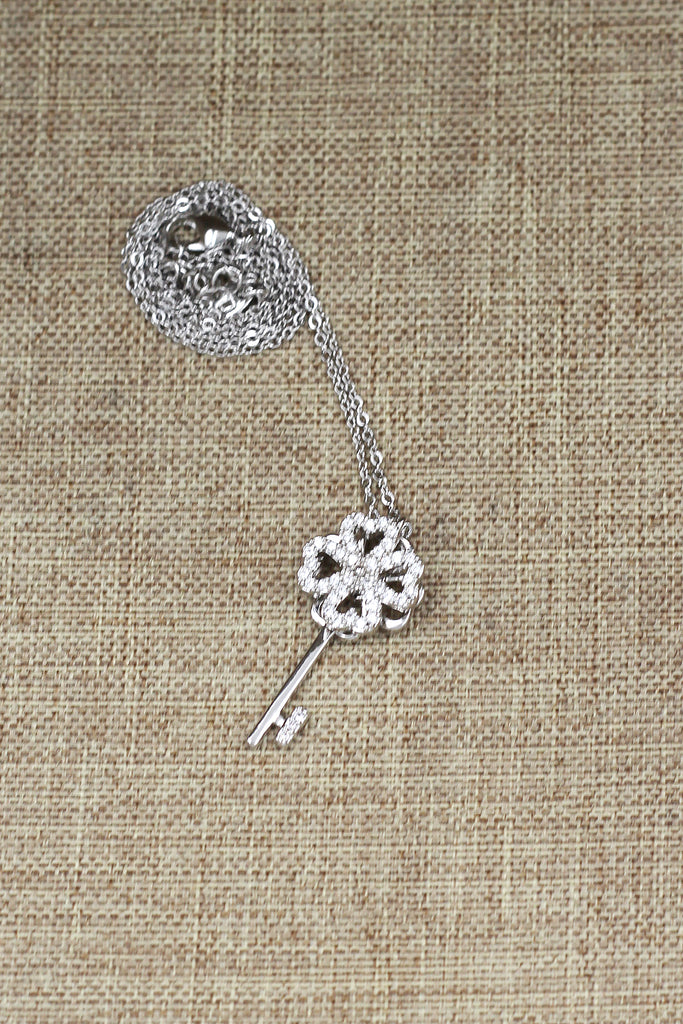four-leaf clover crystal key necklace