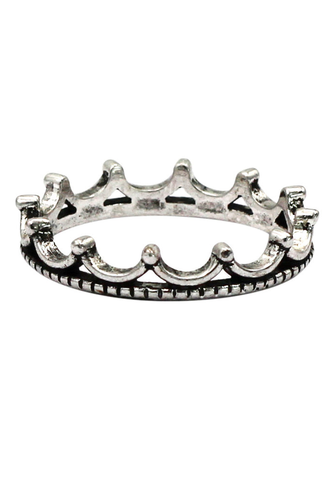 simple small crown silver black ring