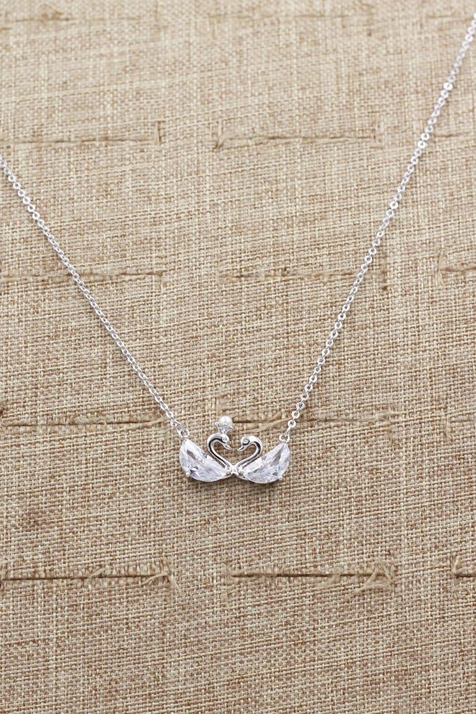 mini double swan crystal necklace