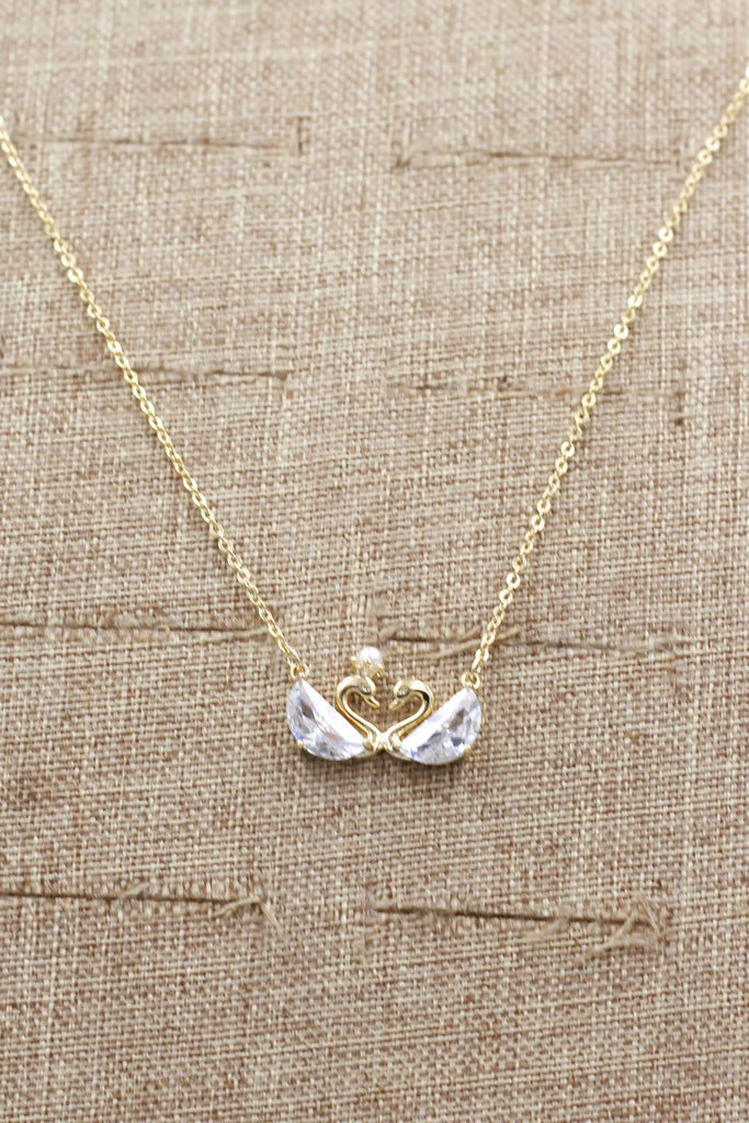 mini double swan crystal necklace