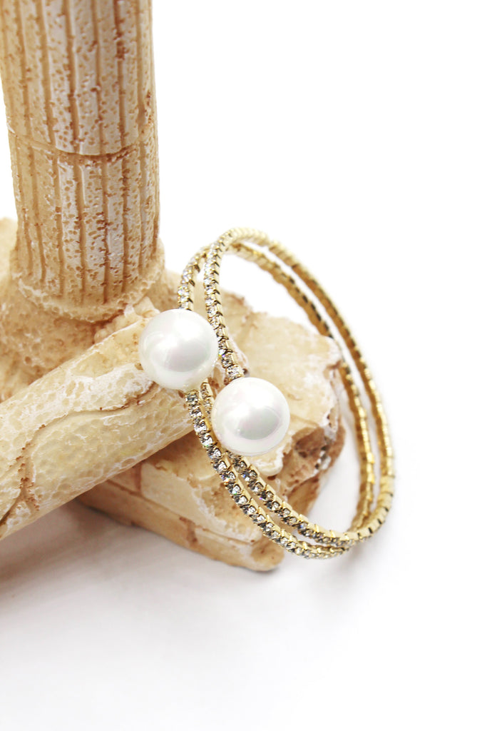 fashion pearl crystal bracelet earrings set