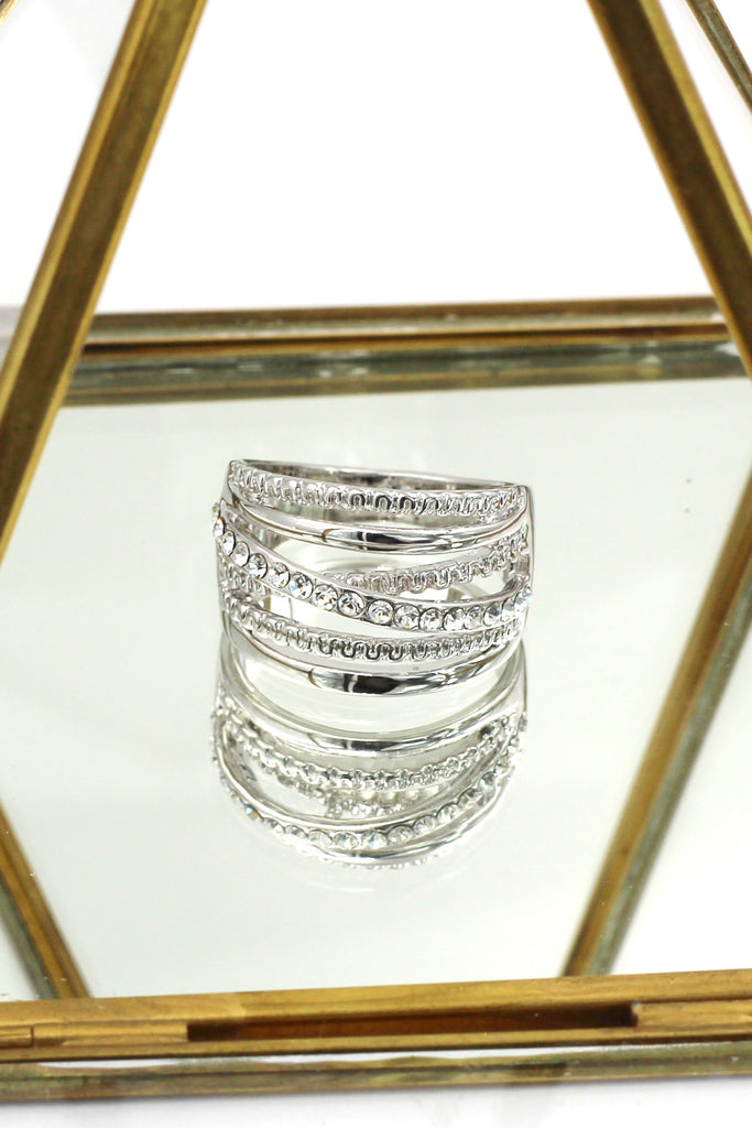 fashion crystal width silver ring