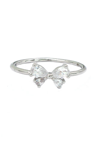 fashion recessed small crystal silver ring
