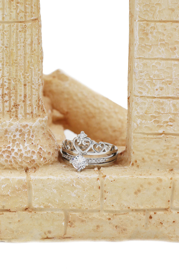 fashion crystal crown open silver ring