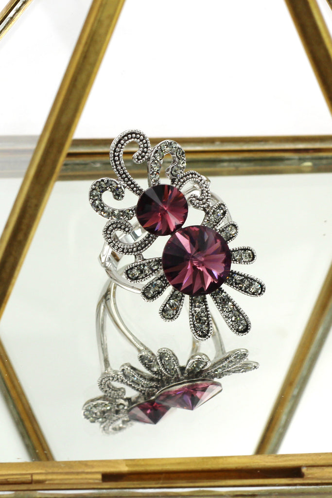 noble red crystal silver ring