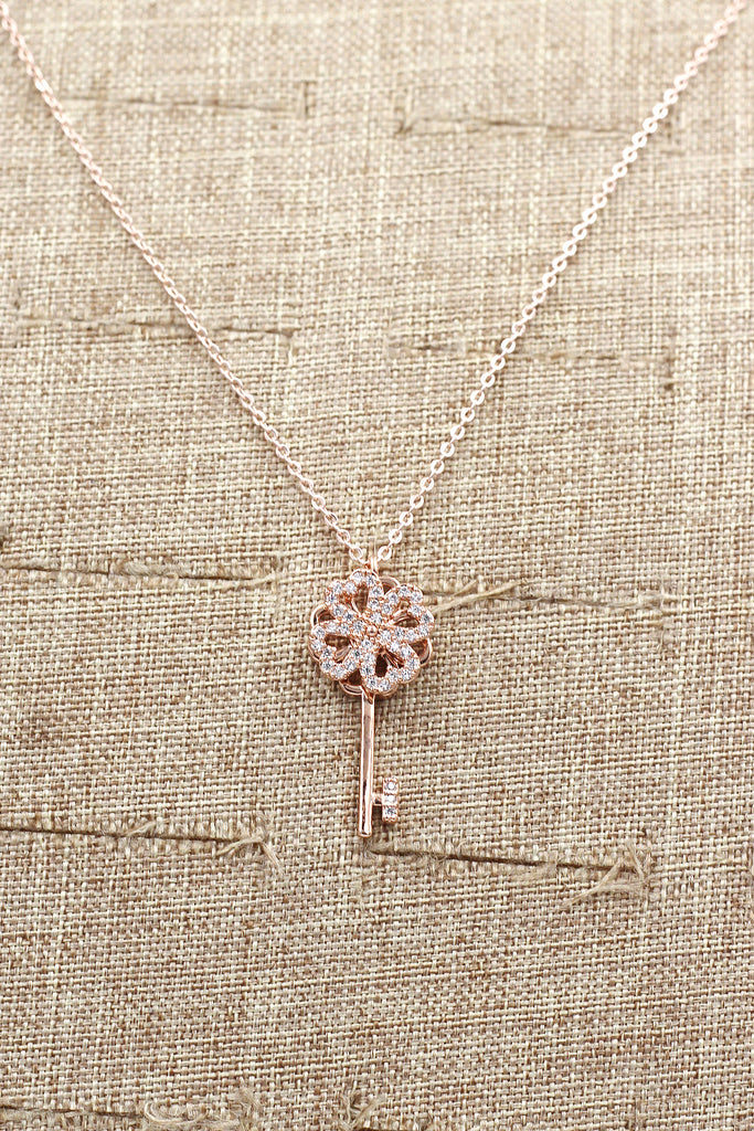 four-leaf clover crystal key necklace