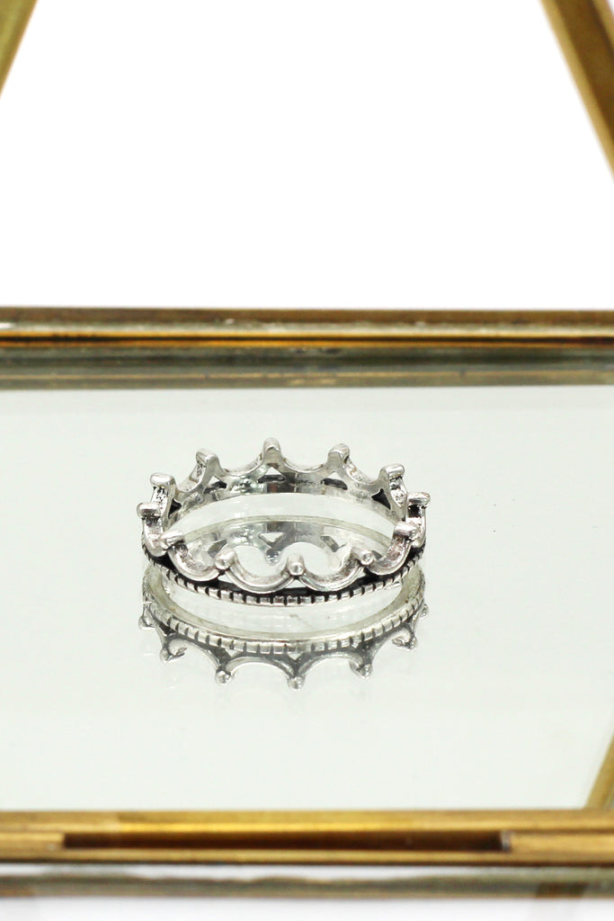 simple small crown silver black ring