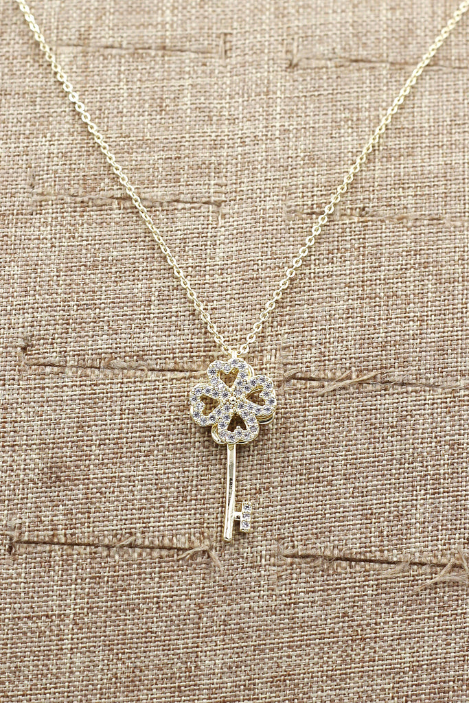 four-leaf clover crystal key necklace