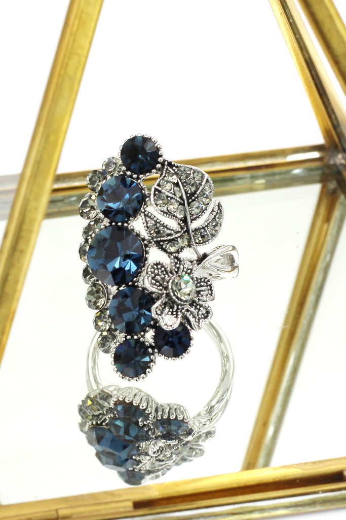 elegant crystal flower and foliage ring