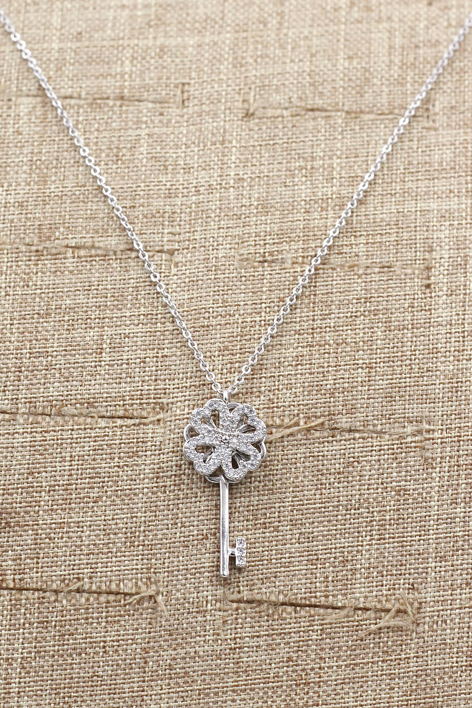 four-leaf clover crystal key necklace
