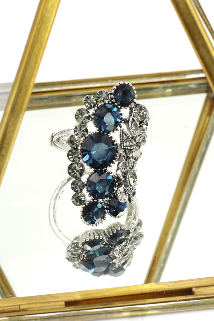 elegant crystal flower and foliage ring