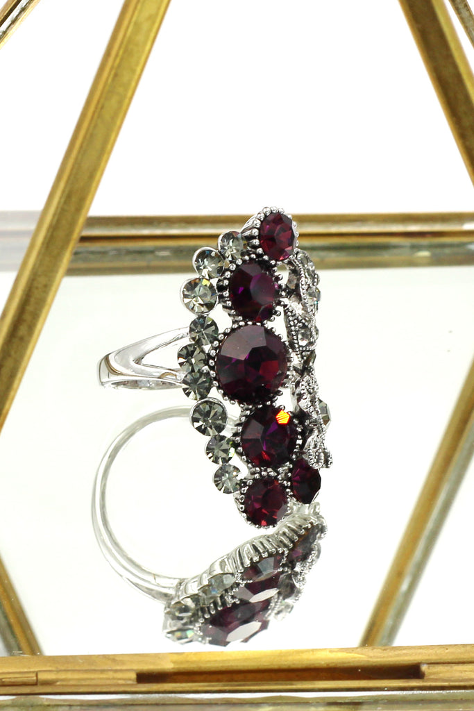 elegant crystal flower and foliage ring